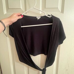 Garage Black Cropped Tie-Front Top